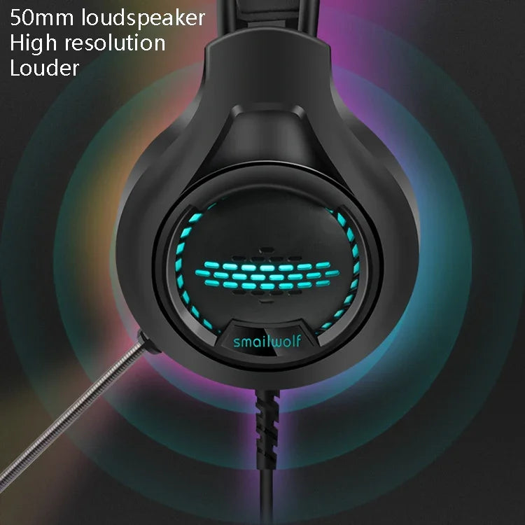 Smailwolf AK3 Headset Gaming-Kopfhörer Kabelgebunden Leuchtendes Desktop-Computer-Headset, Stil:, 3,5 mm Doppelklinke Schwarz, USB-Einzelklinke Schwarz