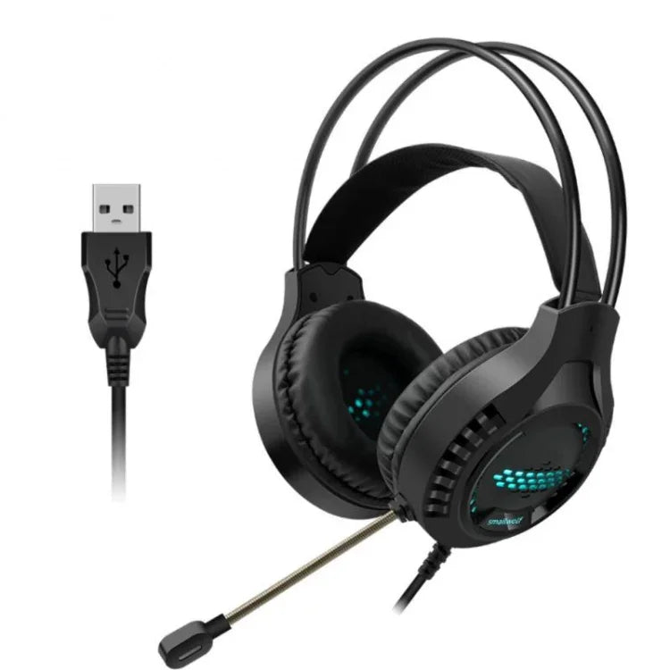 Smailwolf AK3 Headset Gaming-Kopfhörer Kabelgebunden Leuchtendes Desktop-Computer-Headset, Stil:, 3,5 mm Doppelklinke Schwarz, USB-Einzelklinke Schwarz