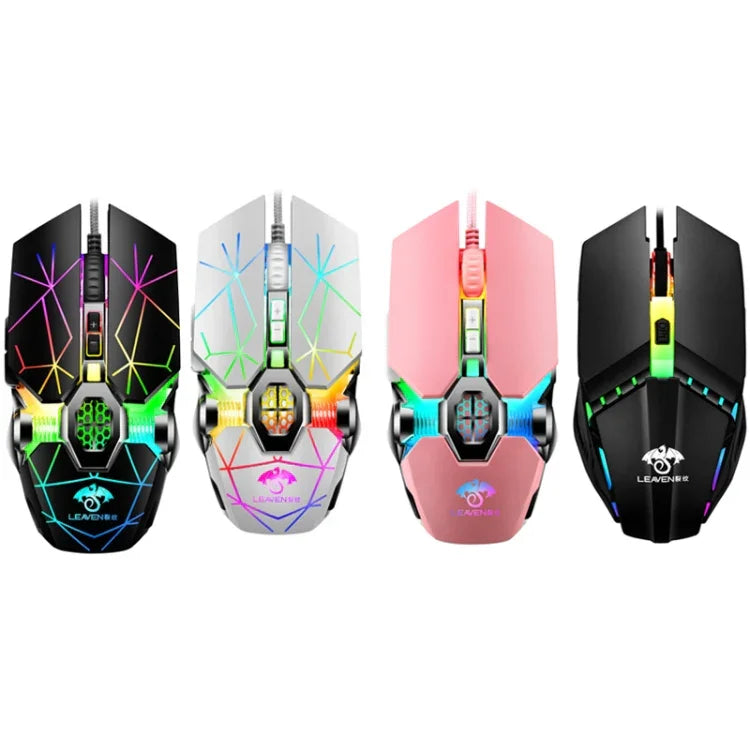 LEAVEN 7-Tasten-Maus mit 4000 DPI, USB-Kabel, RGB-Beleuchtung, mechanisch, mechanisch, Kabellänge: 1,5 m, Farben: S30 Schwarz, S30 Weiß, S30 Pink, S10 Schwarz