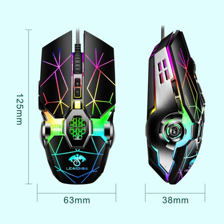 LEAVEN 7-Tasten-Maus mit 4000 DPI, USB-Kabel, RGB-Beleuchtung, mechanisch, mechanisch, Kabellänge: 1,5 m, Farben: S30 Schwarz, S30 Weiß, S30 Pink, S10 Schwarz