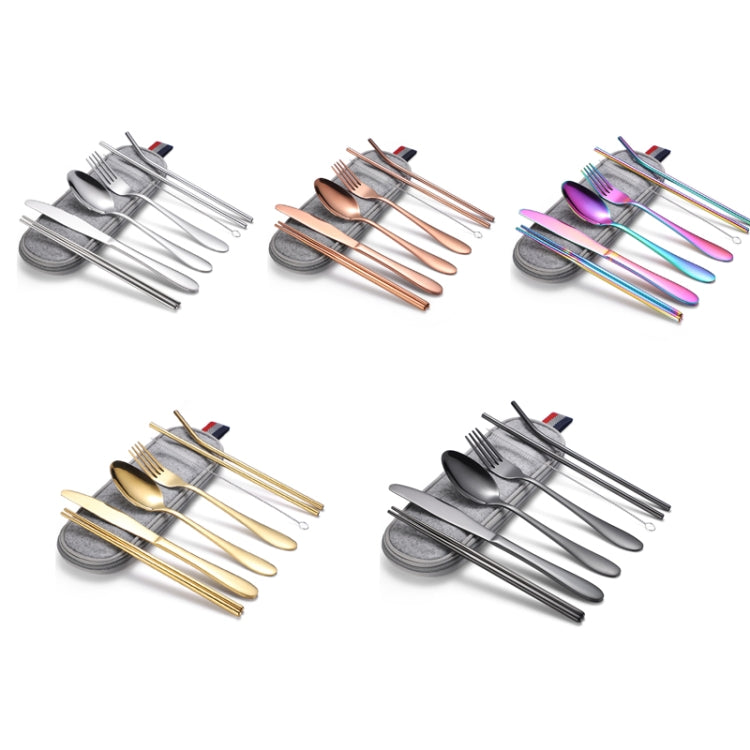 7 in 1 Cutlery Spoon Chopsticks And Straw Set Stainless Steel Portable Cutlery Set, Silver + Light Bag, Gold+ Light Bag, Rose+ Light Bag, Symphony + Light Bag, Black+ Light Bag, Silver + Deep Bag, Gold  + Deep Bag, Rose  + Deep Bag, Symphony + Deep Bag...