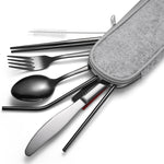 7 in 1 Cutlery Spoon Chopsticks And Straw Set Stainless Steel Portable Cutlery Set, Silver + Light Bag, Gold+ Light Bag, Rose+ Light Bag, Symphony + Light Bag, Black+ Light Bag, Silver + Deep Bag, Gold  + Deep Bag, Rose  + Deep Bag, Symphony + Deep Bag...