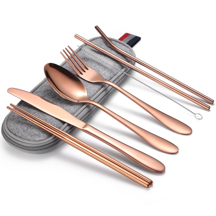 7 in 1 Cutlery Spoon Chopsticks And Straw Set Stainless Steel Portable Cutlery Set, Silver + Light Bag, Gold+ Light Bag, Rose+ Light Bag, Symphony + Light Bag, Black+ Light Bag, Silver + Deep Bag, Gold  + Deep Bag, Rose  + Deep Bag, Symphony + Deep Bag...
