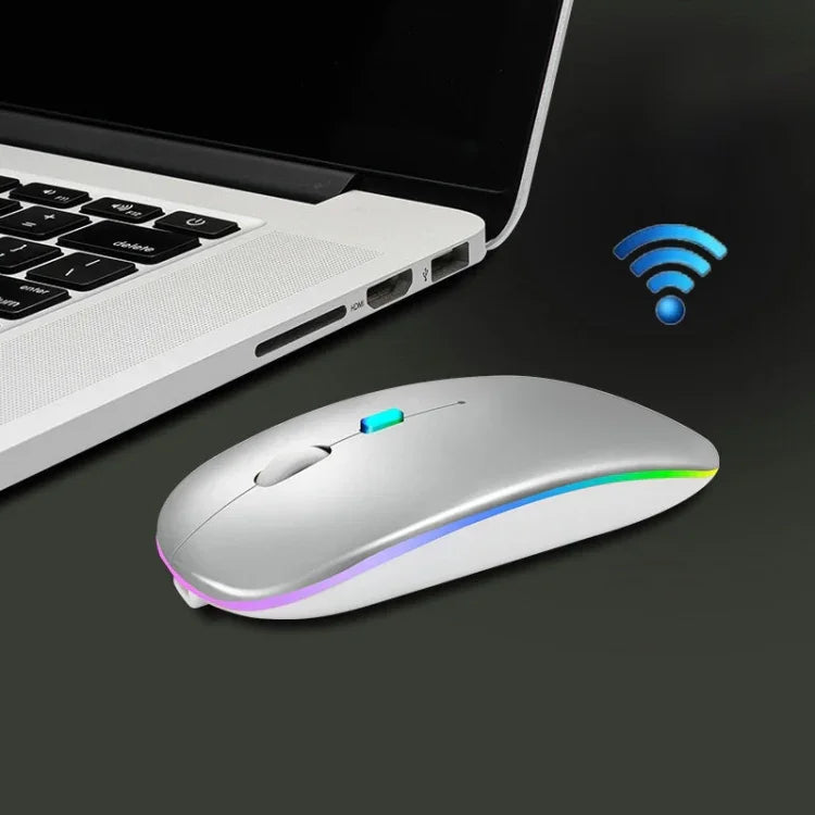 Y20 4-Tasten-Maus mit farbiger Leuchtfunktion, Ladefunktion, geräuschlos, kabellos, 2,4 GHz + Bluetooth (Silber)