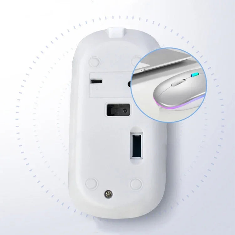 Y20 4-Tasten-Maus mit farbiger Leuchtfunktion, Ladefunktion, geräuschlos, kabellos, 2,4 GHz + Bluetooth (Silber)