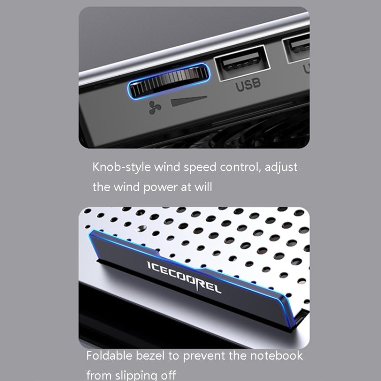 ICE COOREL Laptop Aluminiumlegierung Radiator Lüfter Leiser Notebook Kühlhalter, Space Silber, Wolfram Gold Schwarz, Sechs-Lüfter Space Silber, Sechs-Lüfter Wolfram Gold Schwarz