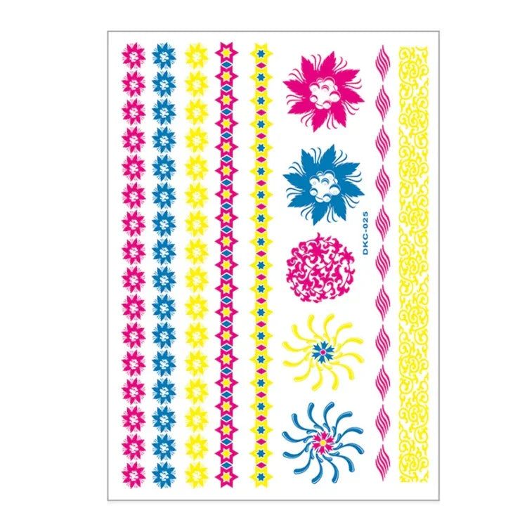 10 Stück fluoreszierende Blumen-Armtattoo-Aufkleber, wasserfeste Feder-Armtattoo-Aufkleber, DKCS010, DKCS017, DKCS019, DKCS022, DKCS025, DKCS028, DKCS032, DKCS033, DKCS034, DKCS036, DKCS037, DKCS042
