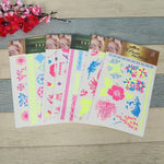 10 Stück fluoreszierende Blumen-Armtattoo-Aufkleber, wasserfeste Feder-Armtattoo-Aufkleber, DKCS010, DKCS017, DKCS019, DKCS022, DKCS025, DKCS028, DKCS032, DKCS033, DKCS034, DKCS036, DKCS037, DKCS042