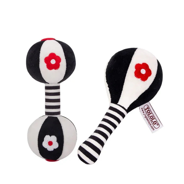 TOLOLO 1 Pair Baby Vision Training Early Educational Toy Newborn Chasing Black And White Sand Hammer Dumbbell Baby Rattle, T168263-2