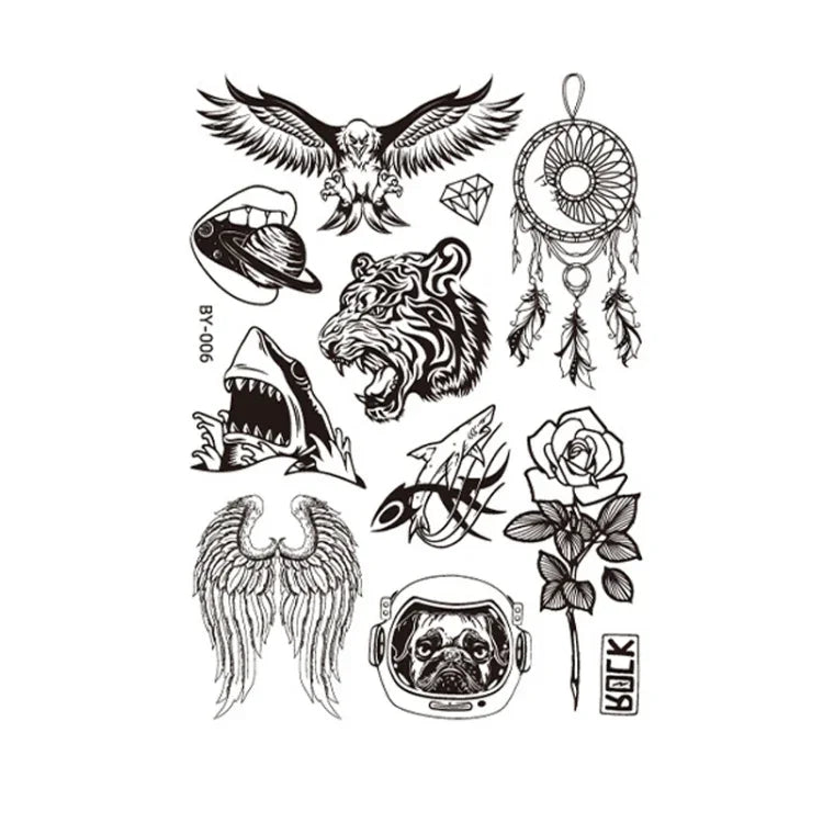 10 Stück Dunkelfluoreszierende, farbwechselnde Tier- und Blumen-Armtattoo-Aufkleber für Erwachsene, wasserfest, BY-001, BY-002, BY-003, BY-004, BY-005, BY-006, BY-007, BY-008