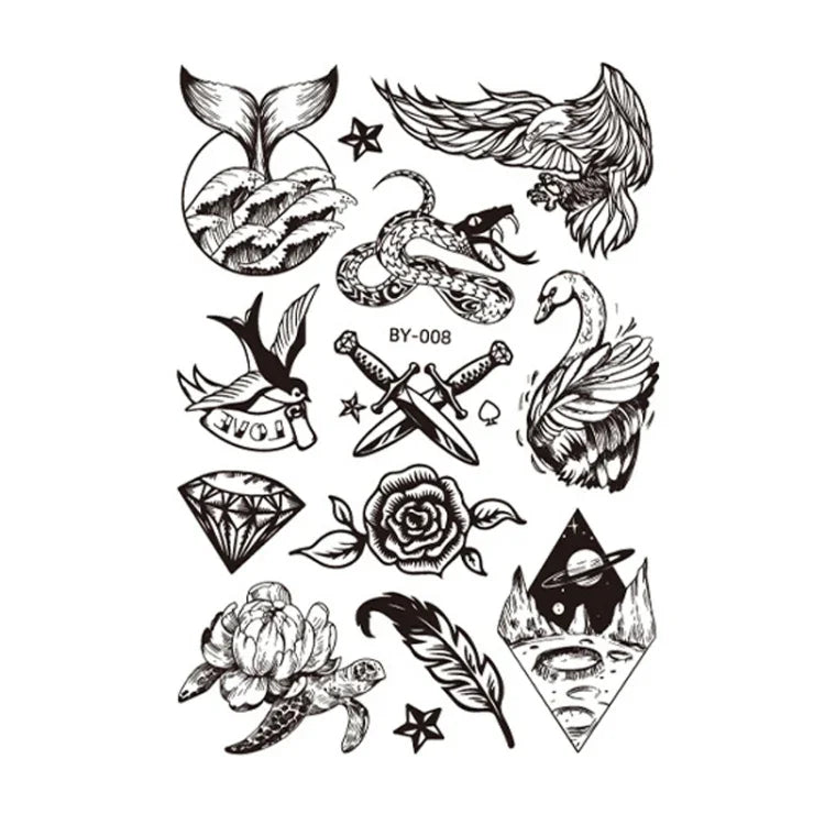10 Stück Dunkelfluoreszierende, farbwechselnde Tier- und Blumen-Armtattoo-Aufkleber für Erwachsene, wasserfest, BY-001, BY-002, BY-003, BY-004, BY-005, BY-006, BY-007, BY-008