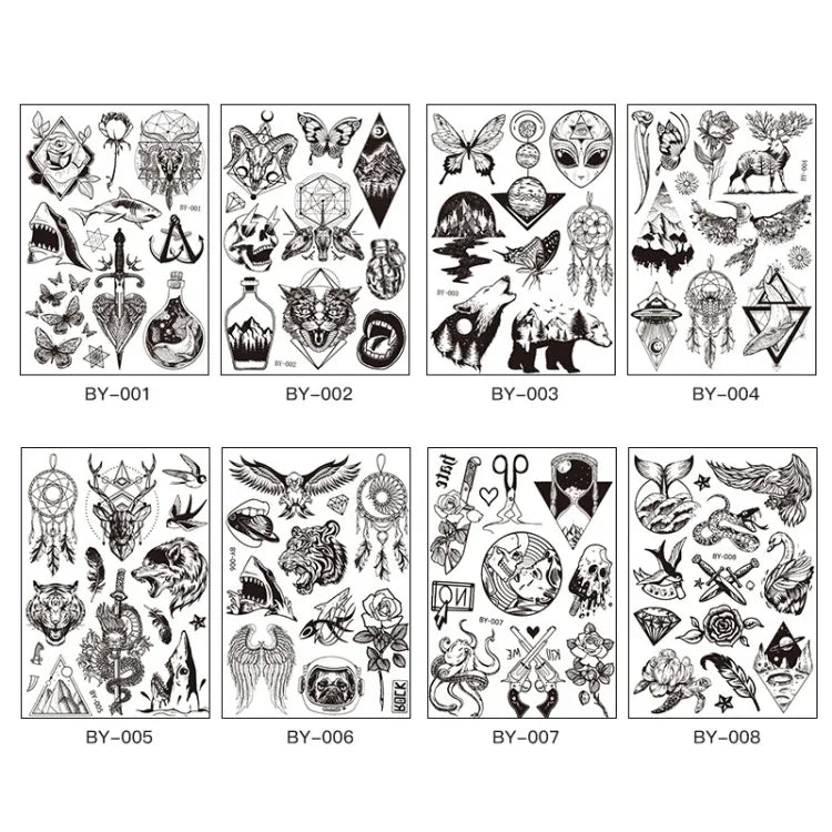 10 Stück Dunkelfluoreszierende, farbwechselnde Tier- und Blumen-Armtattoo-Aufkleber für Erwachsene, wasserfest, BY-001, BY-002, BY-003, BY-004, BY-005, BY-006, BY-007, BY-008