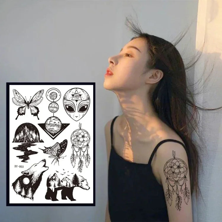 10 Stück Dunkelfluoreszierende, farbwechselnde Tier- und Blumen-Armtattoo-Aufkleber für Erwachsene, wasserfest, BY-001, BY-002, BY-003, BY-004, BY-005, BY-006, BY-007, BY-008