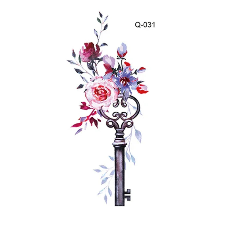 50 Stück kleine, wasserfeste Tattoo-Aufkleber mit Rosenmotiven für den Arm, Q-001, Q-002, Q-003, Q-012, Q-016, Q-017, Q-019, Q-022, Q-025, Q-029, Q-031, Q-032