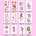 50 Stück kleine, wasserfeste Tattoo-Aufkleber mit Rosenmotiven für den Arm, Q-001, Q-002, Q-003, Q-012, Q-016, Q-017, Q-019, Q-022, Q-025, Q-029, Q-031, Q-032