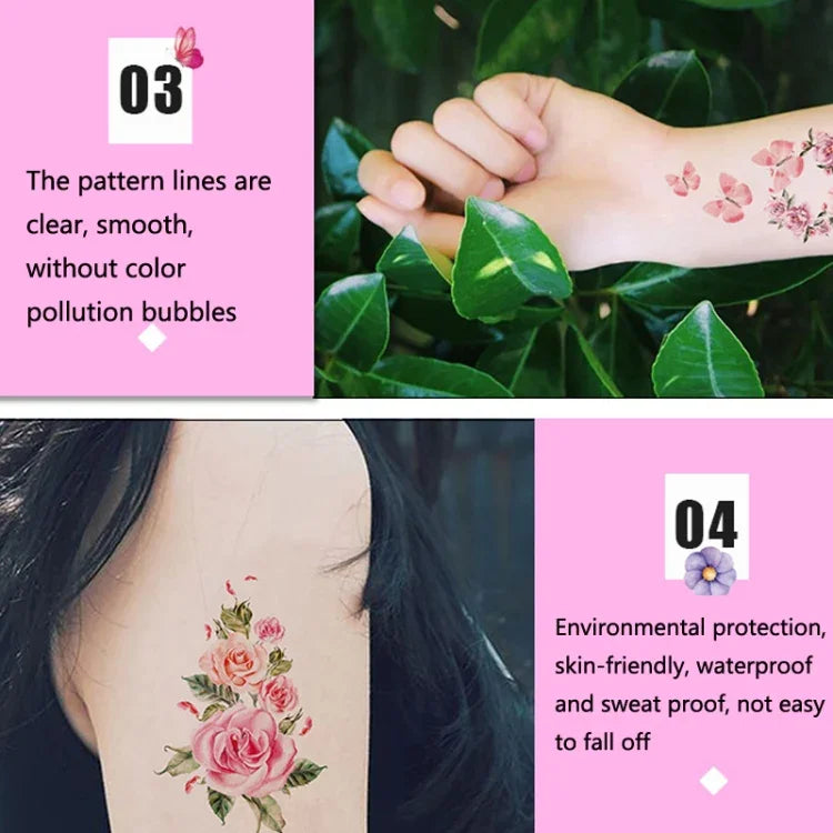 50 Stück kleine, wasserfeste Tattoo-Aufkleber mit Rosenmotiven für den Arm, Q-001, Q-002, Q-003, Q-012, Q-016, Q-017, Q-019, Q-022, Q-025, Q-029, Q-031, Q-032