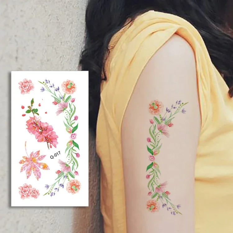 50 Stück kleine, wasserfeste Tattoo-Aufkleber mit Rosenmotiven für den Arm, Q-001, Q-002, Q-003, Q-012, Q-016, Q-017, Q-019, Q-022, Q-025, Q-029, Q-031, Q-032