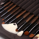ZOREYA 15-in-1 Make-up-Pinselset aus schwarzem Walnussholz, komplettes Set an Beauty-Werkzeugen, Nylonhaar-Puderpinsel, Make-up-Pinsel