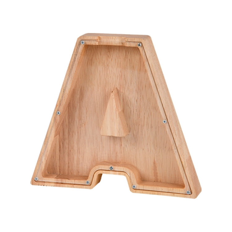 Spardose aus Holz mit englischem Alphabet und transparentem Acrylfenster