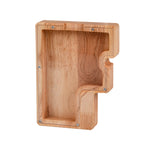 Spardose aus Holz mit englischem Alphabet und transparentem Acrylfenster
