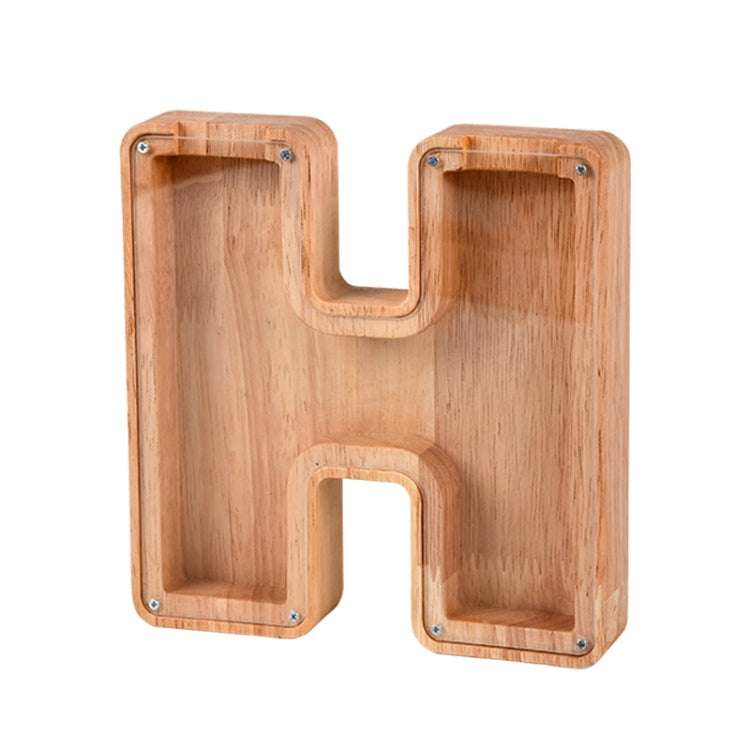 Spardose aus Holz mit englischem Alphabet und transparentem Acrylfenster