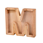 Spardose aus Holz mit englischem Alphabet und transparentem Acrylfenster