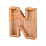 Spardose aus Holz mit englischem Alphabet und transparentem Acrylfenster
