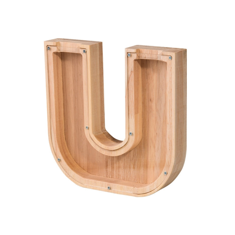 Spardose aus Holz mit englischem Alphabet und transparentem Acrylfenster