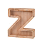Spardose aus Holz mit englischem Alphabet und transparentem Acrylfenster