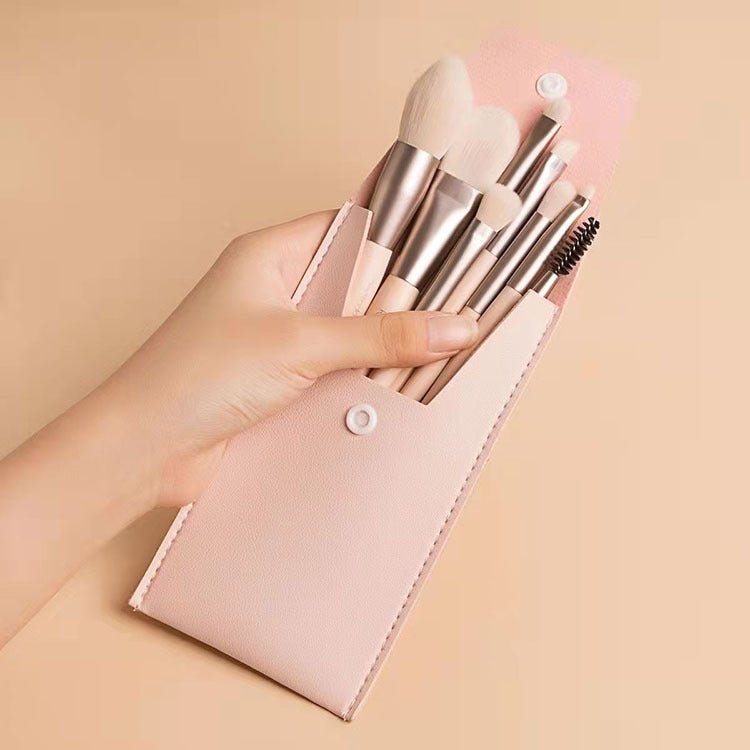8-in-1 Mini-Make-up-Pinselset mit Holzgriff, tragbarer Puderpinsel