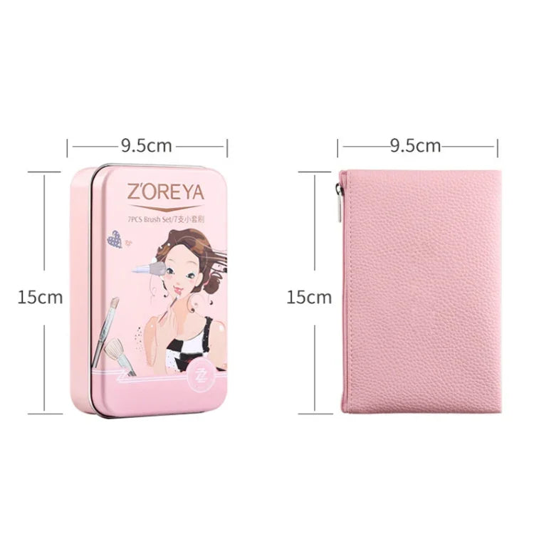 ZOREYA ZS744 7-in-1 Make-up-Pinselset, Beauty-Tools, Pinsel, Rosa + Tasche, Schwarz + Tasche, Rosa + Metallbox, Schwarz + Metallbox