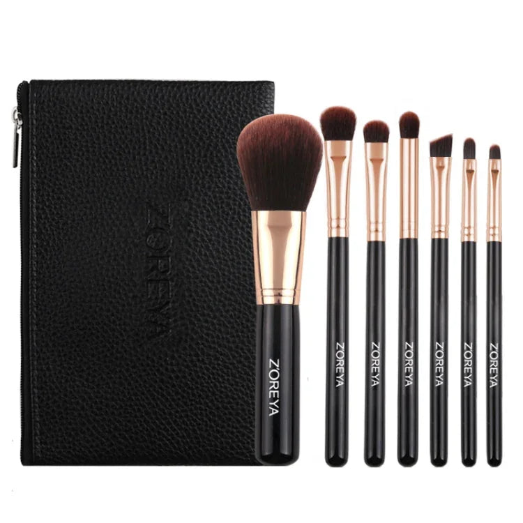 ZOREYA ZS744 7-in-1 Make-up-Pinselset, Beauty-Tools, Pinsel, Rosa + Tasche, Schwarz + Tasche, Rosa + Metallbox, Schwarz + Metallbox