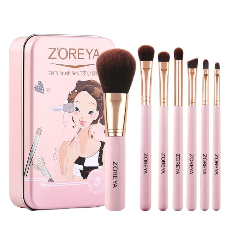 ZOREYA ZS744 7-in-1 Make-up-Pinselset, Beauty-Tools, Pinsel, Rosa + Tasche, Schwarz + Tasche, Rosa + Metallbox, Schwarz + Metallbox