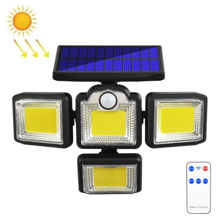 TG-TY085 Solar 4-Kopf drehbare Wandleuchte mit Fernbedienung, Körpersensor, wasserdicht, Außenbereich, Gartenlampe, Stil:, 192 LED integriert, 198 LED integriert, 192 COB integriert, 198 COB integriert, 192 LED getrennt, 198 LED getrennt, 192 COB getrennt