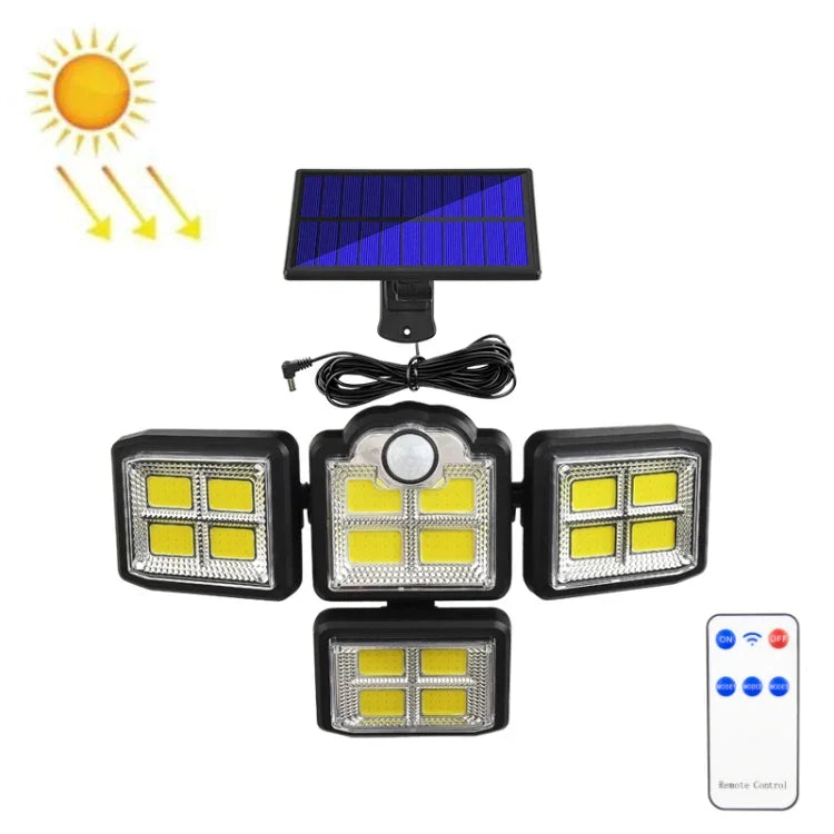 TG-TY085 Solar 4-Kopf drehbare Wandleuchte mit Fernbedienung, Körpersensor, wasserdicht, Außenbereich, Gartenlampe, Stil:, 192 LED integriert, 198 LED integriert, 192 COB integriert, 198 COB integriert, 192 LED getrennt, 198 LED getrennt, 192 COB getrennt