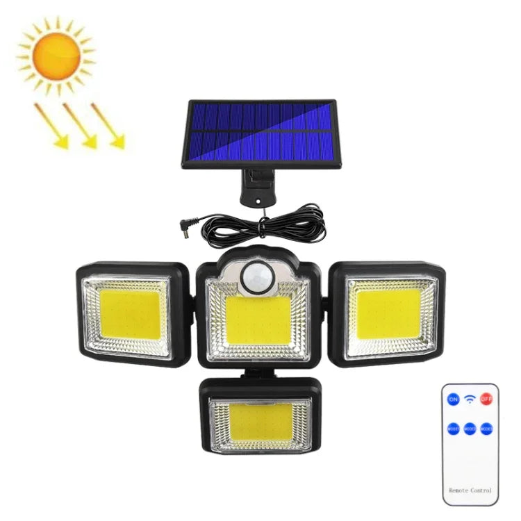 TG-TY085 Solar 4-Kopf drehbare Wandleuchte mit Fernbedienung, Körpersensor, wasserdicht, Außenbereich, Gartenlampe, Stil:, 192 LED integriert, 198 LED integriert, 192 COB integriert, 198 COB integriert, 192 LED getrennt, 198 LED getrennt, 192 COB getrennt