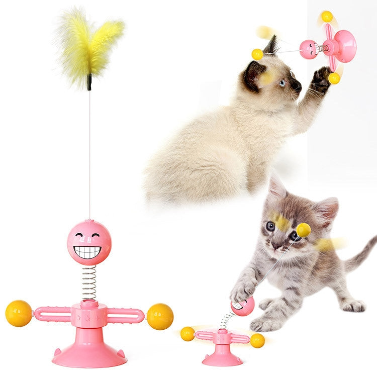 Spring Man Lustiges Katzenspielzeug Katzen-Sauger-Spielzeug Lustige Katzenfeder Lustiger Katzenball, Gelb, Pink, Braun
