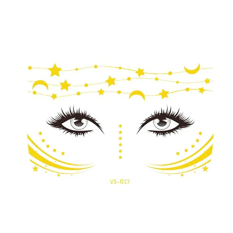 20 Stück wasserfeste Bronzing-Gesichtstattoo-Aufkleber für Partys, Maskenbälle, VS-011, VS-012, VS-013, VS-014, VS-015, VS-016, VS-017, VS-018, VS-019, VS-022, VS-023, VS-024, VS-025, VS-027, VS-028, VS-029, VS-030, VS-031, VS-032, VS-033