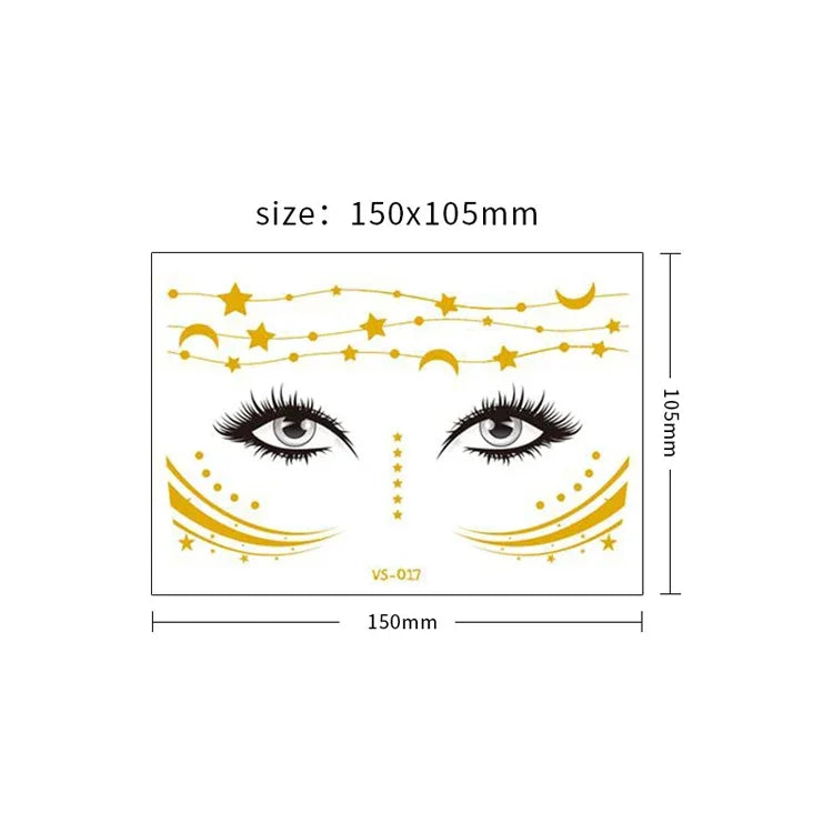 20 Stück wasserfeste Bronzing-Gesichtstattoo-Aufkleber für Partys, Maskenbälle, VS-011, VS-012, VS-013, VS-014, VS-015, VS-016, VS-017, VS-018, VS-019, VS-022, VS-023, VS-024, VS-025, VS-027, VS-028, VS-029, VS-030, VS-031, VS-032, VS-033