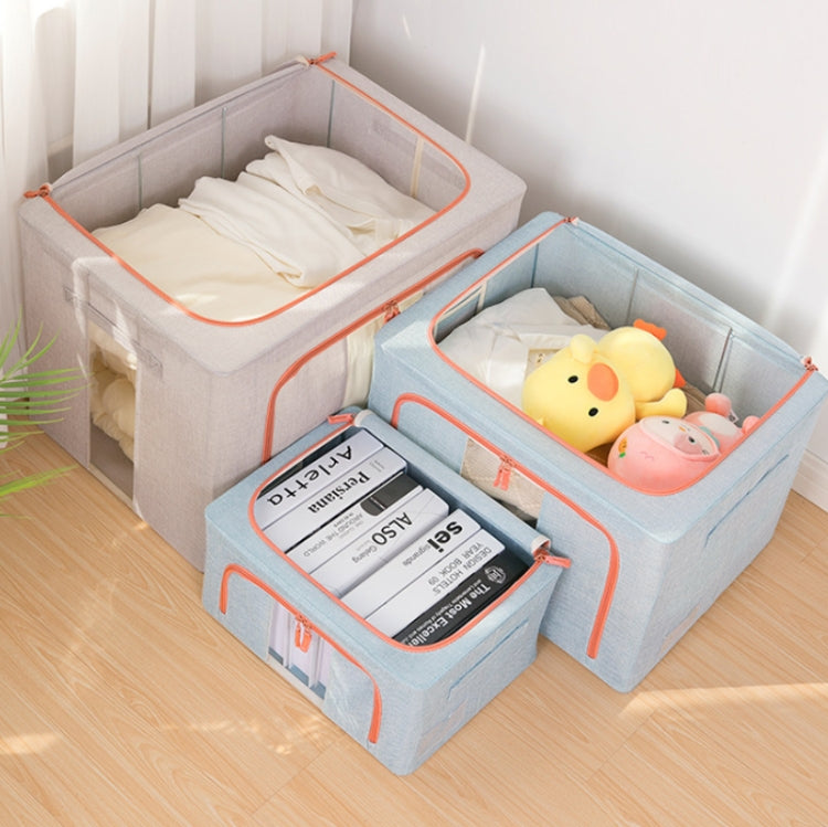 Stoff-Stahlrahmen-Steppdecken-Kleideraufbewahrungsbox, Baumwoll-Leinen-Aufbewahrungstasche mit Fenster, 22L 39x29x20cm, 100L 60x42x40cm, 66L 50x40x33cm, 24L 40x30x20cm