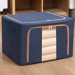 Stoff-Stahlrahmen-Steppdecken-Kleideraufbewahrungsbox, Baumwoll-Leinen-Aufbewahrungstasche mit Fenster, 22L 39x29x20cm, 100L 60x42x40cm, 66L 50x40x33cm, 24L 40x30x20cm