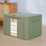 Stoff-Stahlrahmen-Steppdecken-Kleideraufbewahrungsbox, Baumwoll-Leinen-Aufbewahrungstasche mit Fenster, 22L 39x29x20cm, 100L 60x42x40cm, 66L 50x40x33cm, 24L 40x30x20cm
