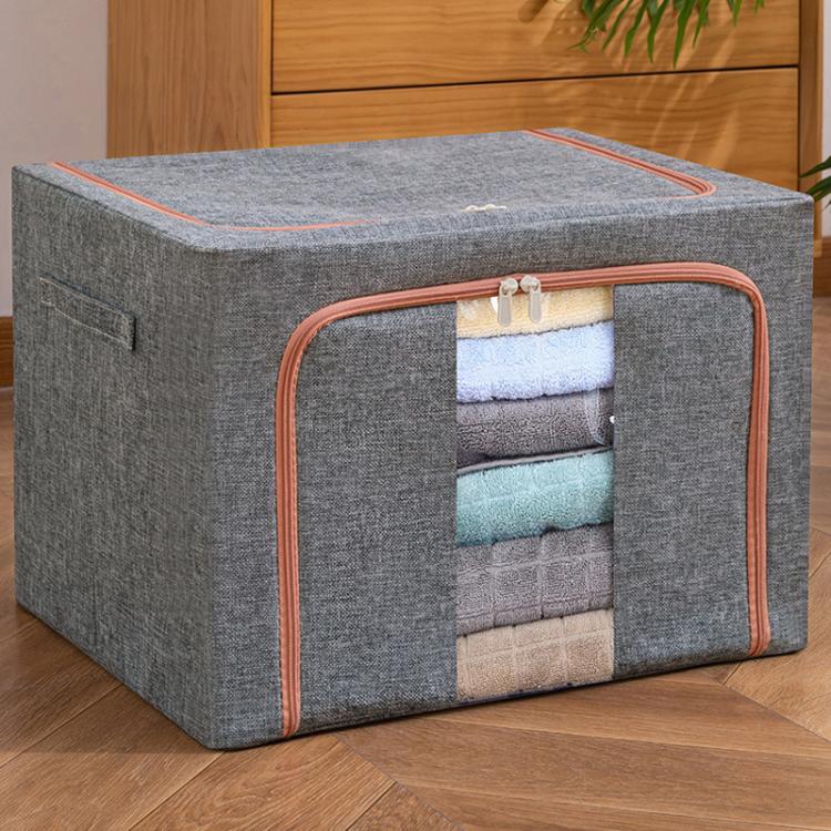Stoff-Stahlrahmen-Steppdecken-Kleideraufbewahrungsbox, Baumwoll-Leinen-Aufbewahrungstasche mit Fenster, 22L 39x29x20cm, 100L 60x42x40cm, 66L 50x40x33cm, 24L 40x30x20cm