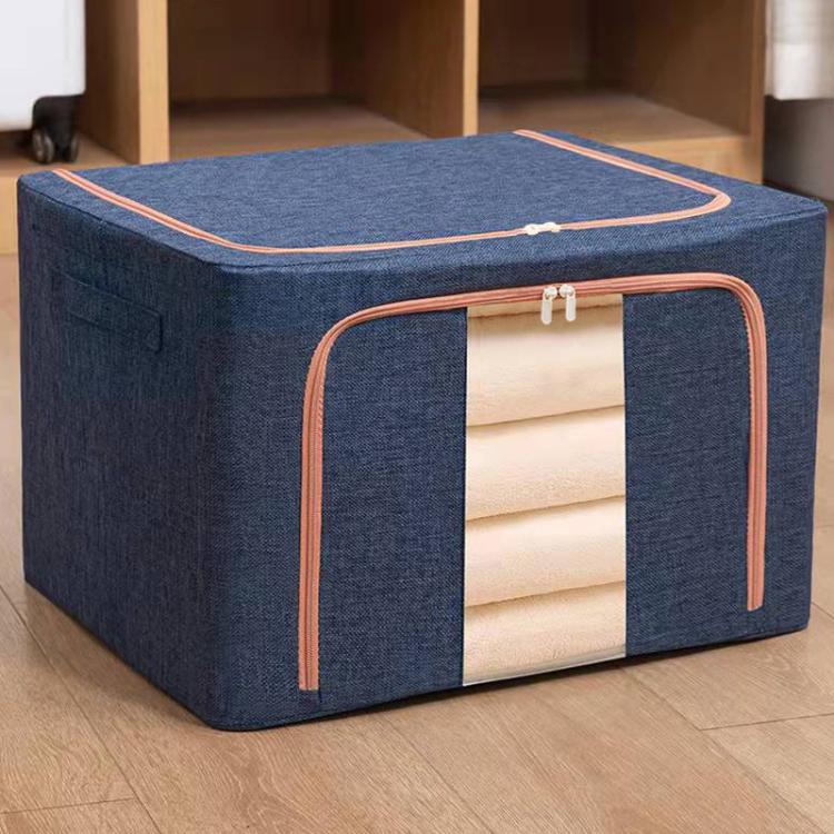 Stoff-Stahlrahmen-Steppdecken-Kleideraufbewahrungsbox, Baumwoll-Leinen-Aufbewahrungstasche mit Fenster, 22L 39x29x20cm, 100L 60x42x40cm, 66L 50x40x33cm, 24L 40x30x20cm