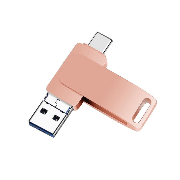 USB 3.0 + 8-Pin + USB-C / Typ-C 3-in-1 Telefon Computer Metall drehbarer U-Disk, 16 GB, 32GB, 64GB, 128GB, 256GB, 512GB