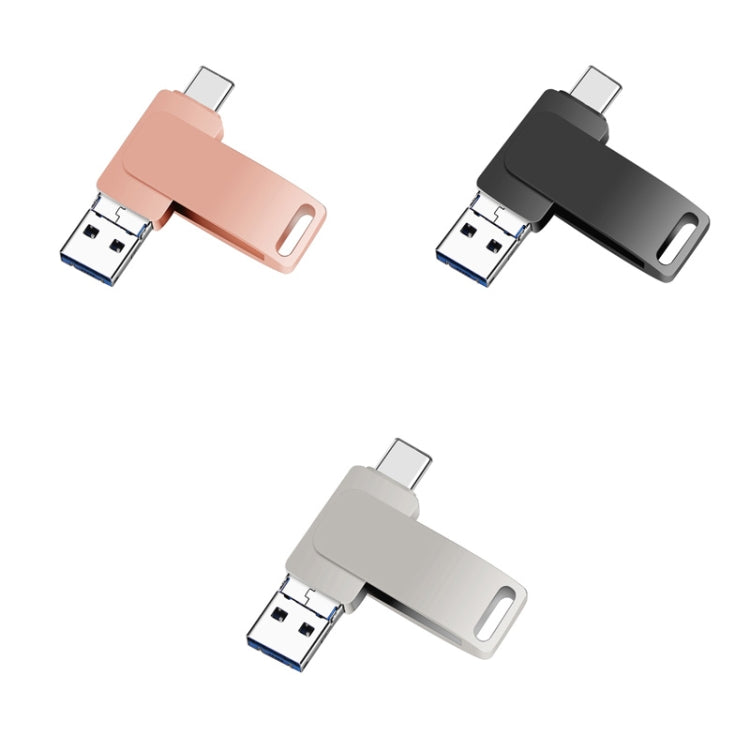 USB 3.0 + 8-Pin + USB-C / Typ-C 3-in-1 Telefon Computer Metall drehbarer U-Disk, 16 GB, 32GB, 64GB, 128GB, 256GB, 512GB