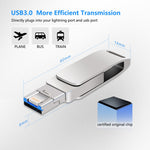 USB 3.0 + 8-Pin + USB-C / Typ-C 3-in-1 Telefon Computer Metall drehbarer U-Disk, 16 GB, 32GB, 64GB, 128GB, 256GB, 512GB