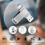 USB 3.0 + 8-Pin + USB-C / Typ-C 3-in-1 Telefon Computer Metall drehbarer U-Disk, 16 GB, 32GB, 64GB, 128GB, 256GB, 512GB