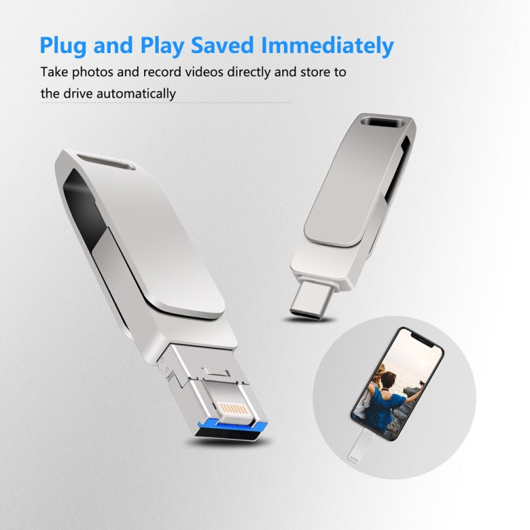 USB 3.0 + 8-Pin + USB-C / Typ-C 3-in-1 Telefon Computer Metall drehbarer U-Disk, 16 GB, 32GB, 64GB, 128GB, 256GB, 512GB