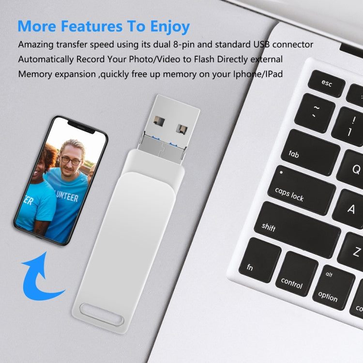 USB 3.0 + 8-Pin + USB-C / Typ-C 3-in-1 Telefon Computer Metall drehbarer U-Disk, 16 GB, 32GB, 64GB, 128GB, 256GB, 512GB
